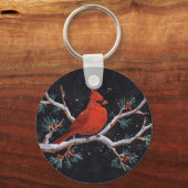 Red Cardinal with Winter Red Berries キーホルダー (裏面)