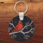 Red Cardinal with Winter Red Berries キーホルダー (正面)