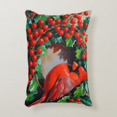 Red Cardinal with Wreath アクセントクッション (正面(垂直))