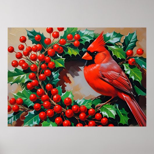 Red Cardinal with Wreath ポスター (正面)