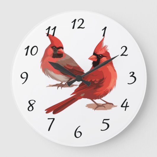red cardinals Wall Clock ラージ壁時計 (正面)