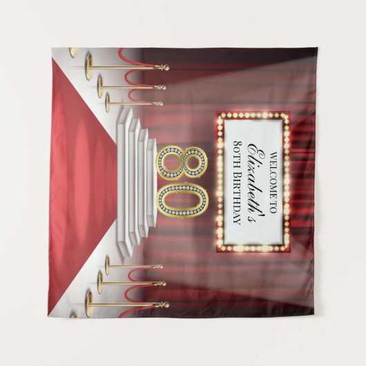Red Carpet 80th Birthday Backdrop banner タペストリー (正面(横))