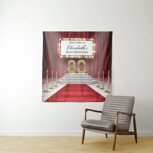 Red Carpet 80th Birthday Backdrop banner タペストリー (インサイチュ)
