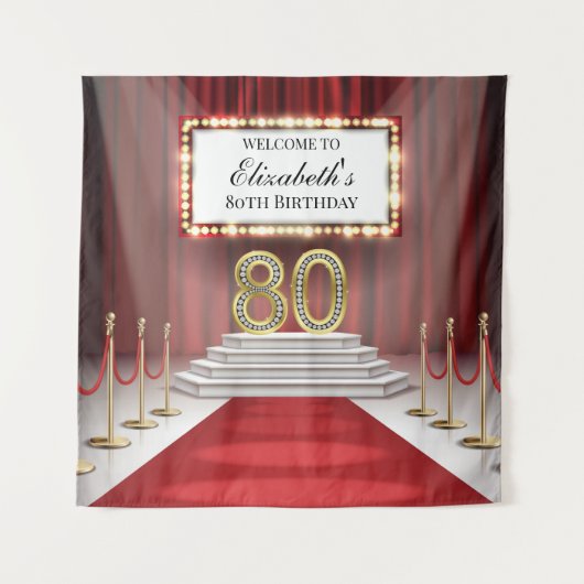Red Carpet 80th Birthday Backdrop banner タペストリー (正面)
