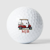 Red Cart Golfer Personalized 3 Initial Monogram ゴルフボール (正面)