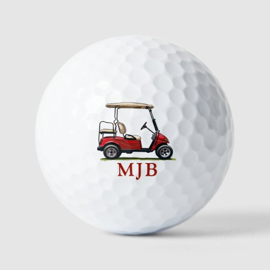 Red Cart Golfer Personalized 3 Initial Monogram ゴルフボール (正面)