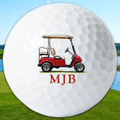 Red Cart Golfer Personalized 3 Initial Monogram ゴルフボール