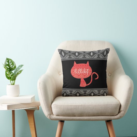 Red Cat | Grey and Black Native American Pattern クッション (椅子)