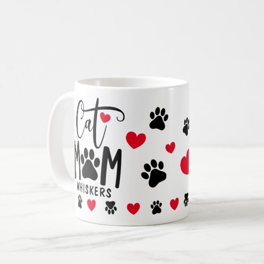 Red Cat Mom Pawprintペットパーソナライズされた写真 コーヒーマグカップ (正面左)