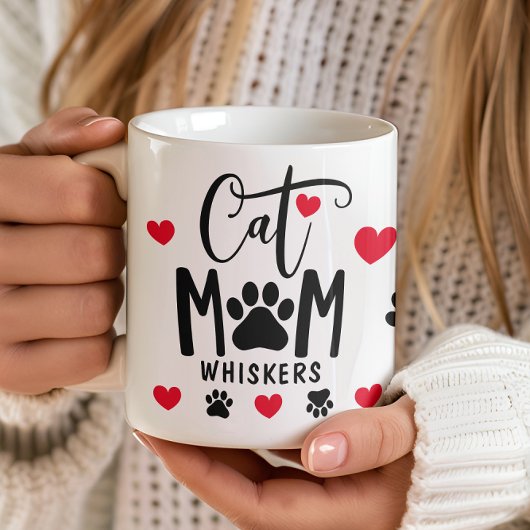 Red Cat Mom Pawprintペットパーソナライズされた写真 コーヒーマグカップ