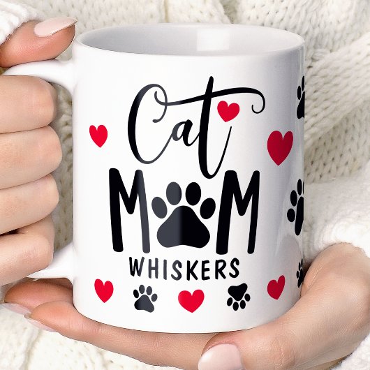 Red Cat Mom Pawprintペットパーソナライズされた写真 コーヒーマグカップ