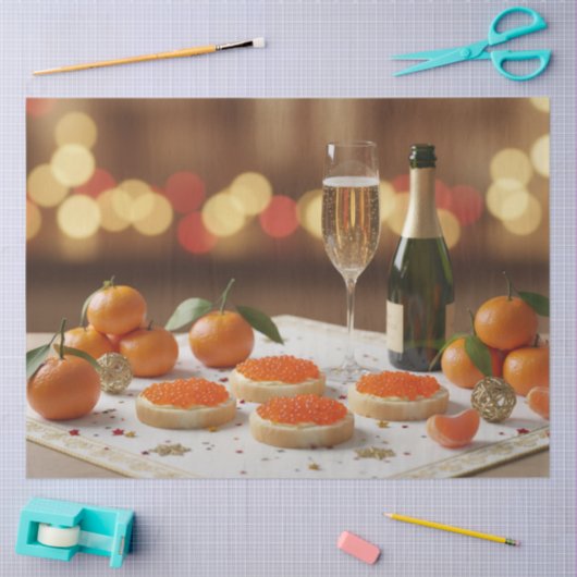 Red Caviar, Champagne, Tangerines, Festive Dinner 薄葉紙 (クラフト)