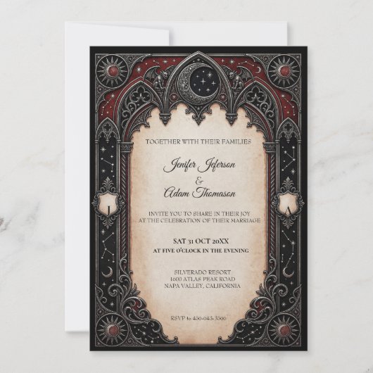 Red Celestial Gothic Wedding Invitation 招待状 (正面)