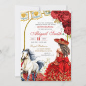 Red Charra Rose Quinceanera Invitation 招待状 (正面)