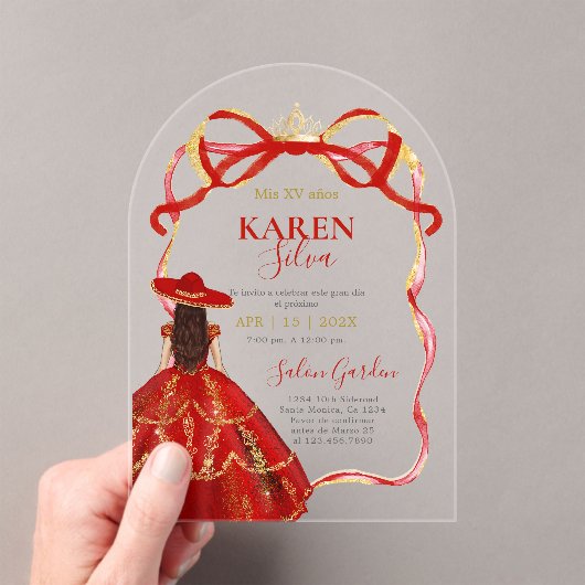 Red Charro Quinceanera Acrylic Invitation アクリル招待状 (インサイチュ (ポータブル))