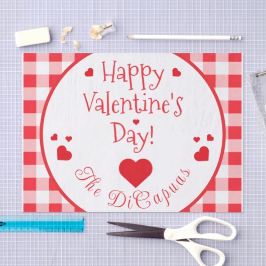 Red Check Red Hearts Valentine's Day 薄葉紙 (クラフト)