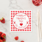 Red Check Red Hearts Valentine's Day Paper Napkin スタンダードカクテルナプキン (インサイチュ)