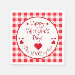 Red Check Red Hearts Valentine's Day Paper Napkin スタンダードカクテルナプキン