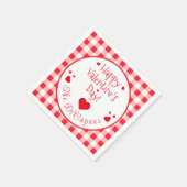 Red Check Red Hearts Valentine's Day Paper Napkin スタンダードカクテルナプキン (角)
