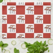 Red check with mushroom キッチンタオル (折り畳み)