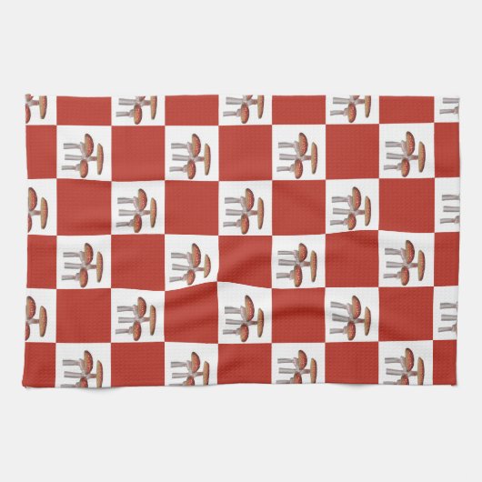 Red check with mushroom キッチンタオル (横)