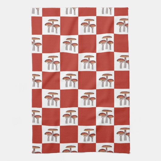 Red check with mushroom キッチンタオル (縦)