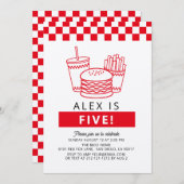 Red Checker Hamburger Boy Birthday 招待状 (正面/裏面)