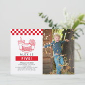 Red Checker Hamburger Photo 5th Birthday 招待状 (スタンド正面)