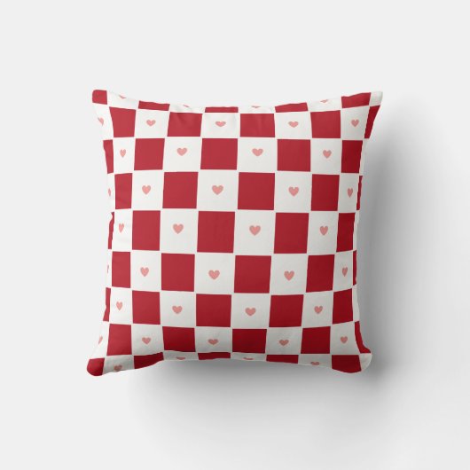 Red Checkered Love Throw Pillow クッション (裏面)