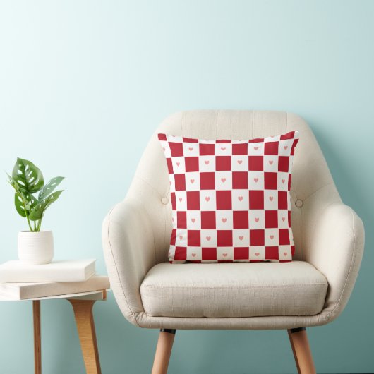 Red Checkered Love Throw Pillow クッション (椅子)
