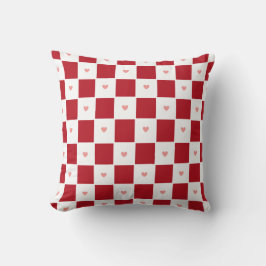 Red Checkered Love Throw Pillow クッション