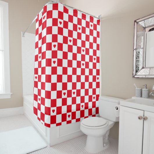 Red Checkered Pattern Background Shower Curtain シャワーカーテン (インサイチュ)