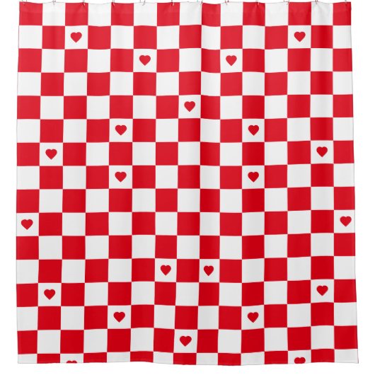 Red Checkered Pattern Background Shower Curtain シャワーカーテン (正面)