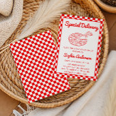 Red Checkered Special Delivery Pizza Baby Shower 招待状