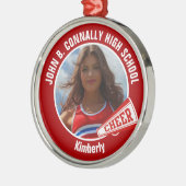 Red Cheerleader Photo High School Christmas メタルオーナメント (左)