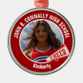 Red Cheerleader Photo High School Christmas メタルオーナメント (正面)