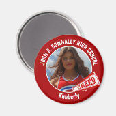 Red Cheerleader Photo High School Spirit Cheer マグネット (正面/裏面)