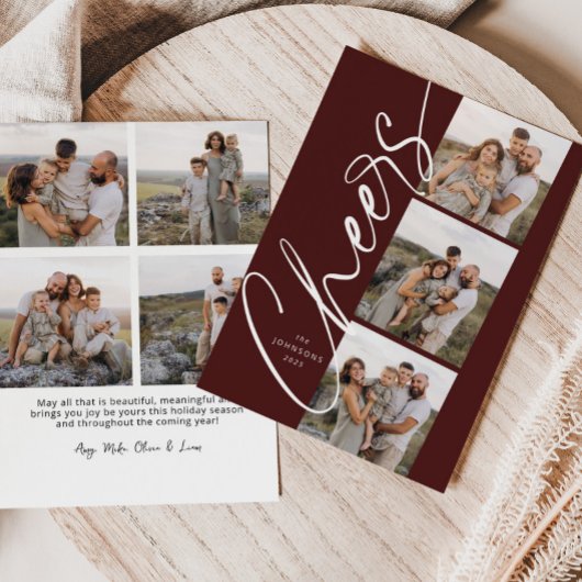 Red Cheers Minimal Modern Elegant Script Christmas シーズンカード