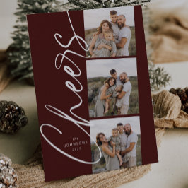 Red Cheers Minimal Modern Elegant Script Christmas シーズンカード