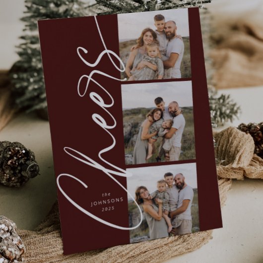 Red Cheers Minimal Modern Elegant Script Christmas シーズンカード