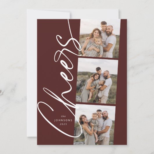 Red Cheers Minimal Modern Elegant Script Christmas シーズンカード (正面)