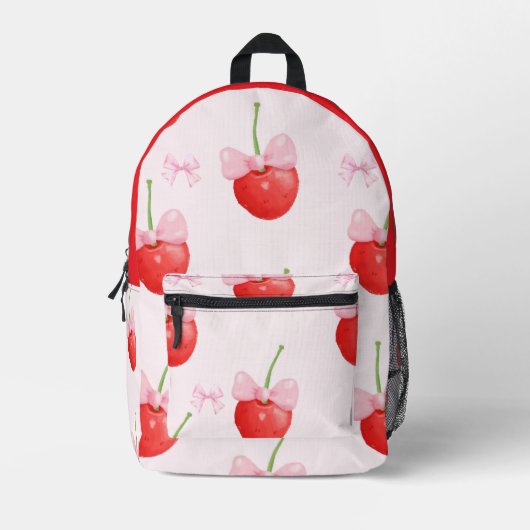 RED CHERRIES BACK TO SCHOOL プリントバックパック (正面)