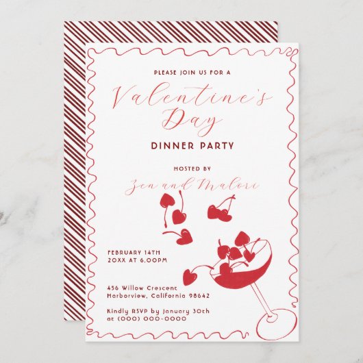 Red Cherries in Martini – Valentine’s Day Party 招待状 (正面/裏面)