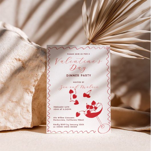 Red Cherries in Martini – Valentine’s Day Party 招待状