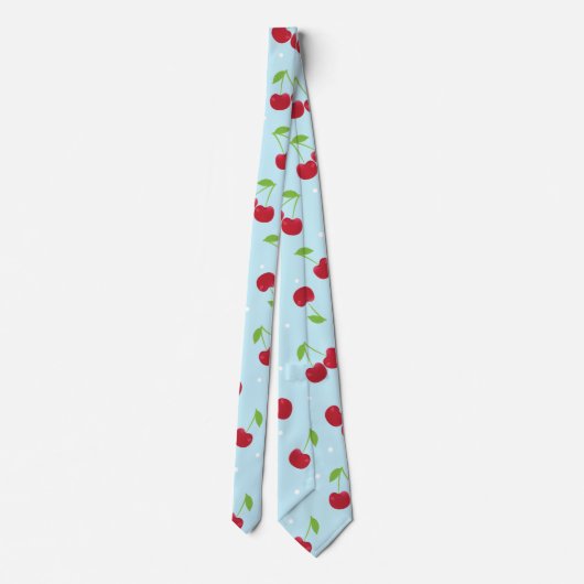 Red Cherries on Baby Blue Polka Dots ネクタイ (裏面)