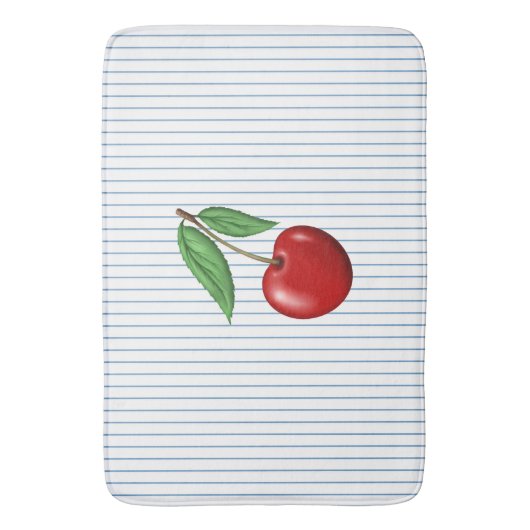 Red Cherries on Blue Stripes Pattern バスマット (正面縦)