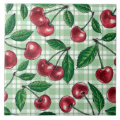 Red cherries on light green gingham タイル (正面)