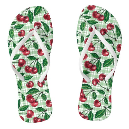 Red cherries on light green gingham ビーチサンダル (ソール)