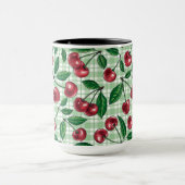 Red cherries on light green gingham マグカップ (中央)