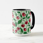 Red cherries on light green gingham マグカップ (正面右)